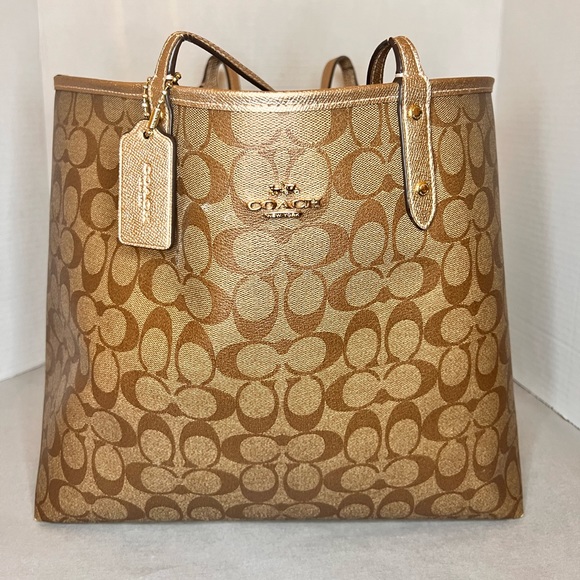Coach Handbags - Coach Reversible City Tote Signature Khaki Rose Gold luxury